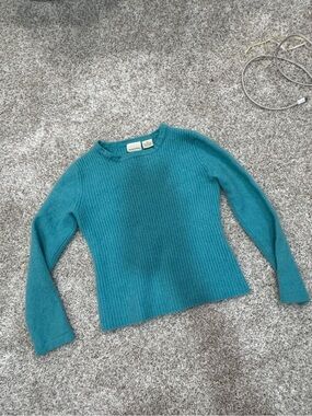 Vintage Girls' Merona 100% Cashmere Teal Ribbed Crewneck Sweater